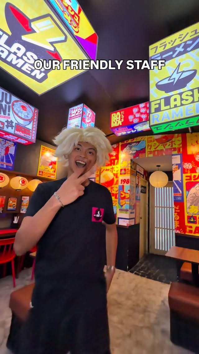 Flash Ramen friendly and fun staff member inside the restaurant